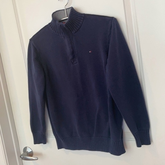 TOMMY HILFIGER | Youth Large (16/18) Navy Blue Quarter Zip Collared Sweatshirt - Picture 6 of 8
